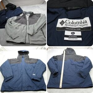 Columbia Jacket Mens‎ XL Navy Interchange Waterproof Removable Fleece Liner 3in1